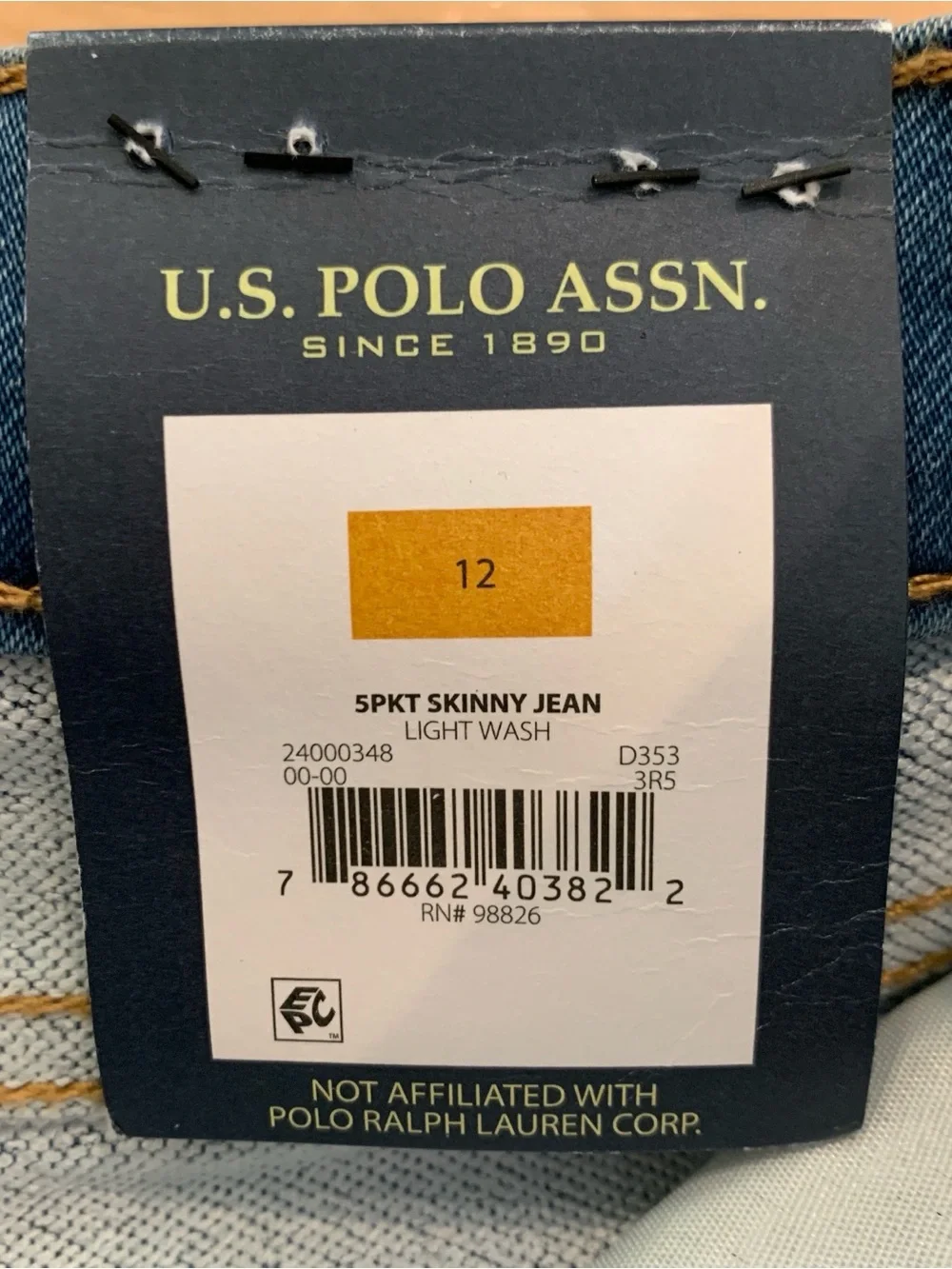U.S. Polo Assn. Skinny Jeans Youth Boys Size 12 Light Wash New with Tags Set